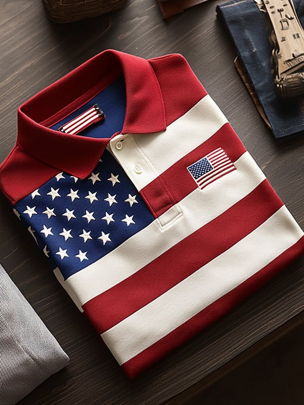 Camisa polo clásico ejecutivo Flag Independence Day de manga corta para hombre