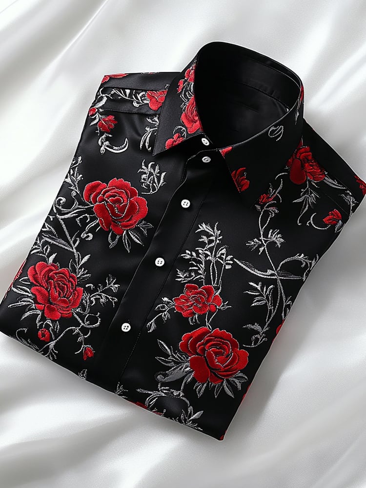 Camisa ejecutivo casual floral solapa de manga corta para hombre