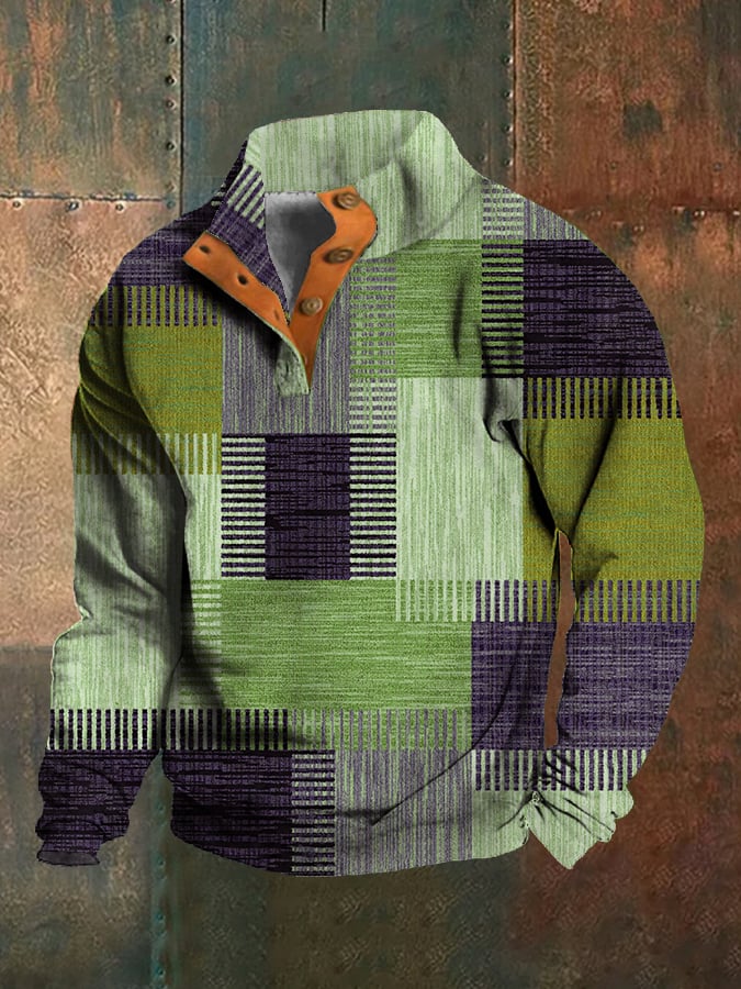 Sudadera Western Style estampado Stand cuello Button para hombre