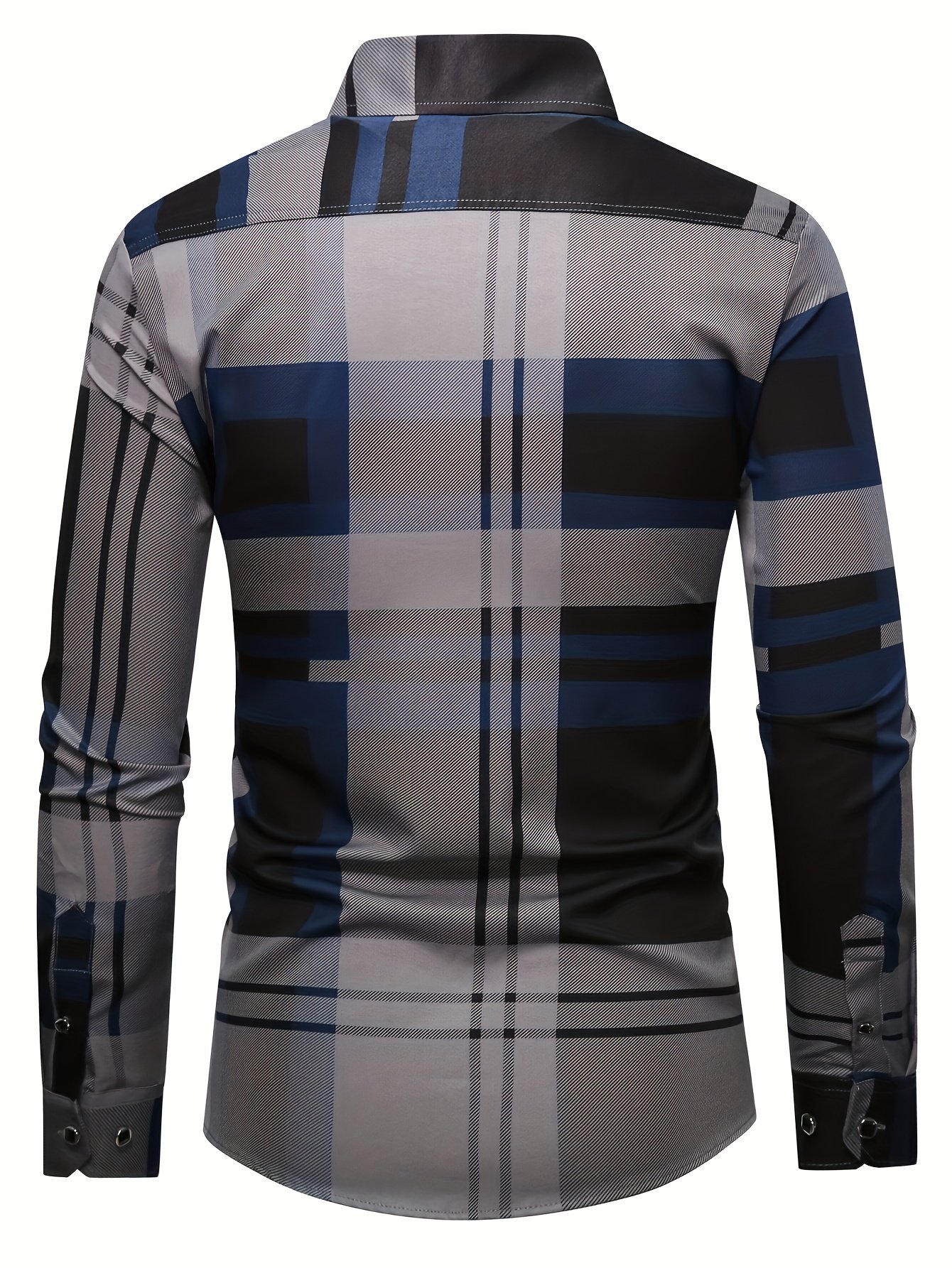 Camisa Street Style ejecutivo a cuadros casual estampado de manga larga para hombre