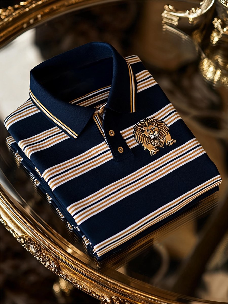 Camisa polo ejecutivo casual a rayas Button de manga corta para hombre