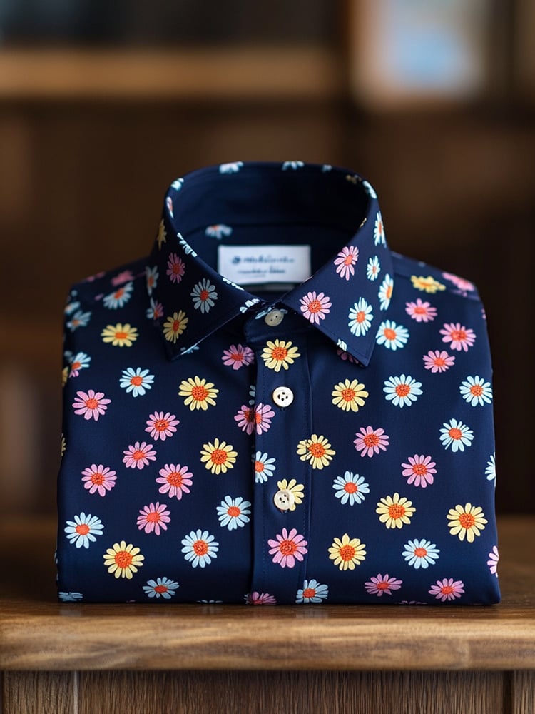 Camisa ejecutivo casual floral solapa de manga corta para hombre