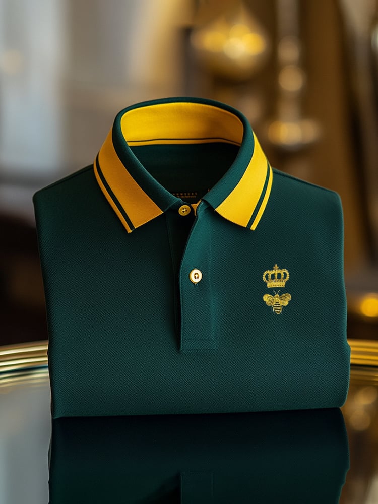 Camisa polo clásico ejecutivo Check Logo Button de manga corta para hombre