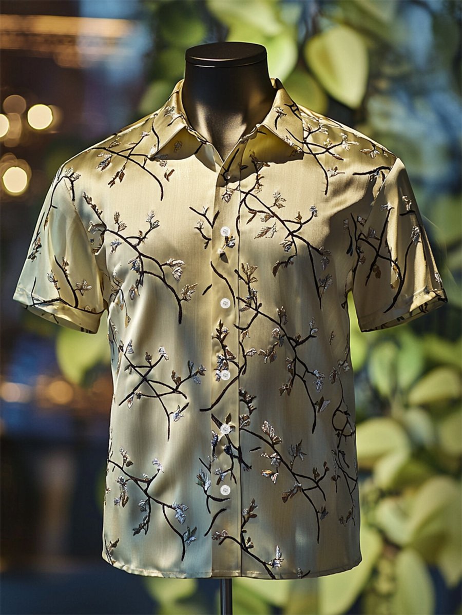 Camisa satén Luxe Vine de manga larga con botones para hombre