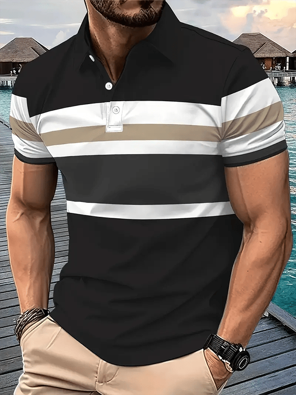 Camisa polo ejecutivo rayas con botones de manga corta para hombre