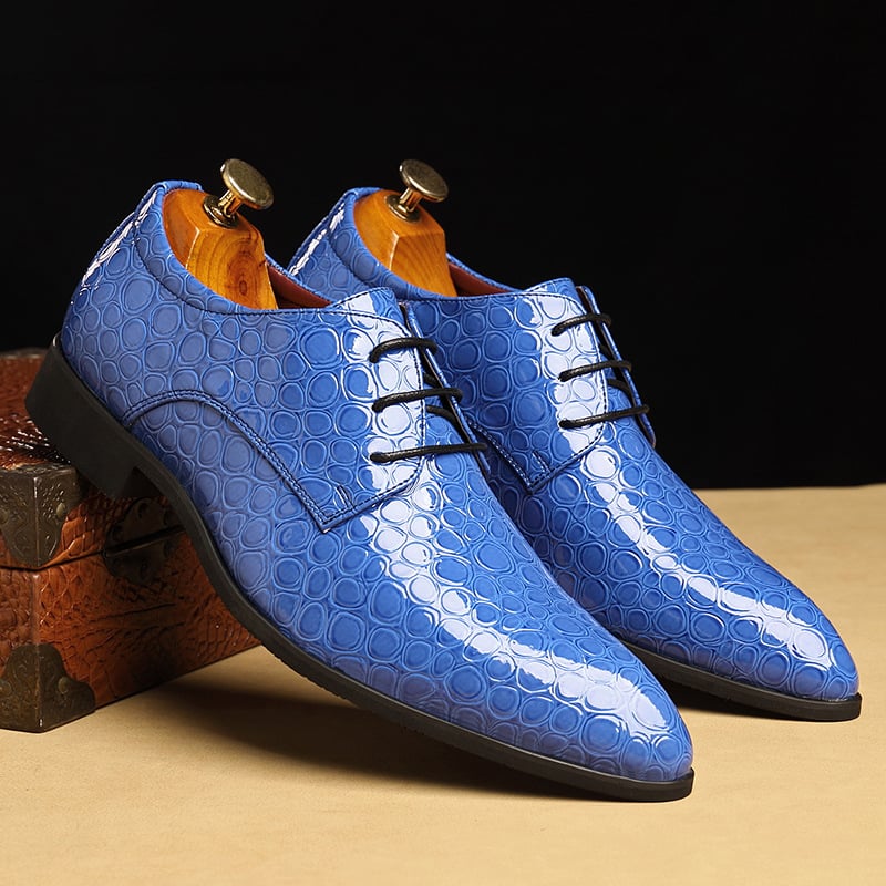 Zapatos elegantee Embossed Pointed Toe Patent cuero para hombre