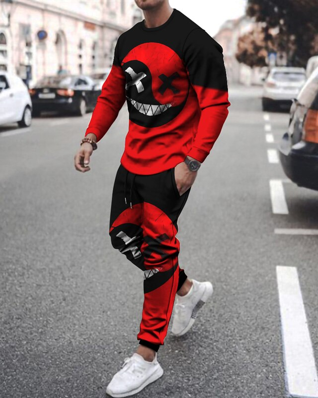 Casual Halloween color matching estampado de manga larga sports set 047 para hombre