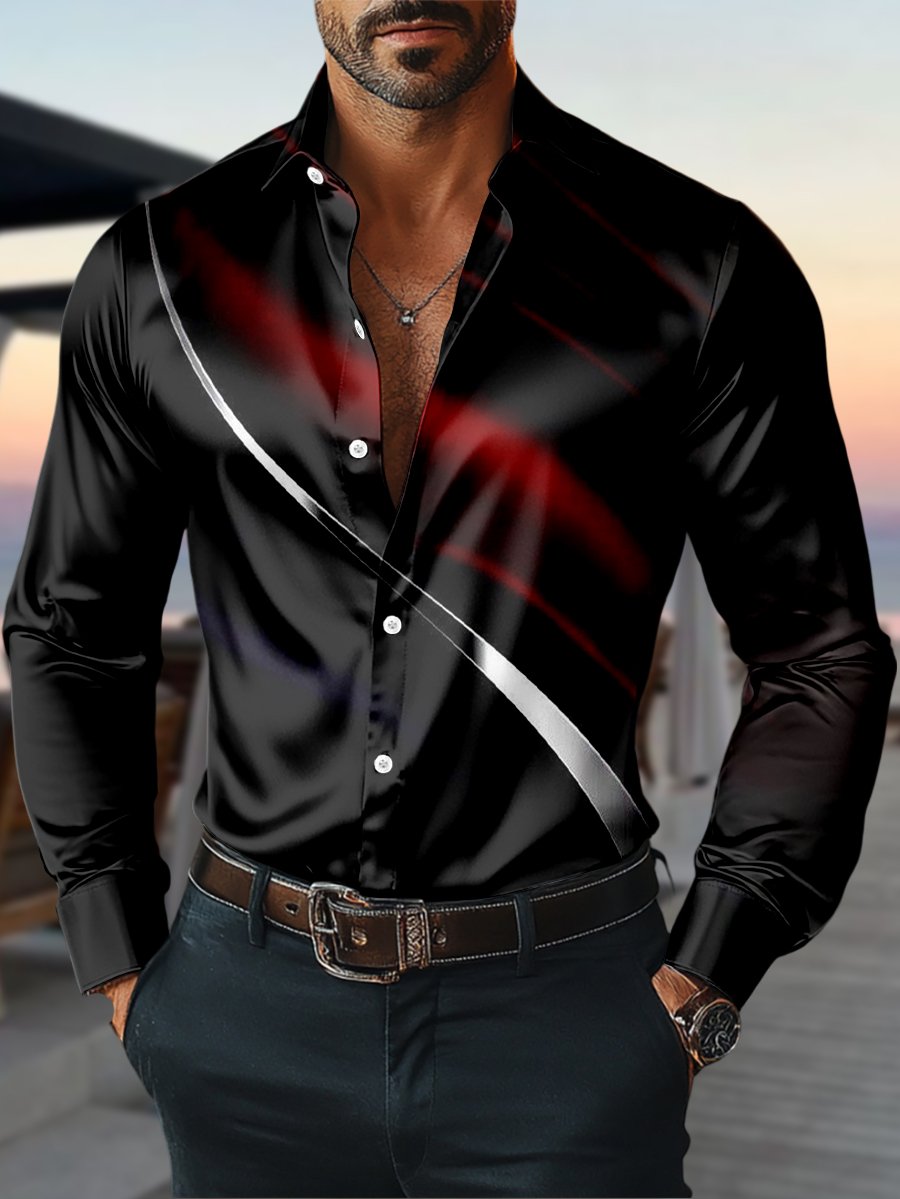 Camisa satén Luxe de manga larga con botones para hombre