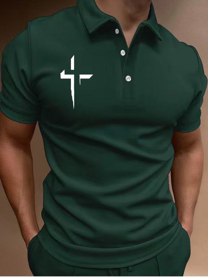 Camisa polo de manga corta Cross casual estampado para hombre