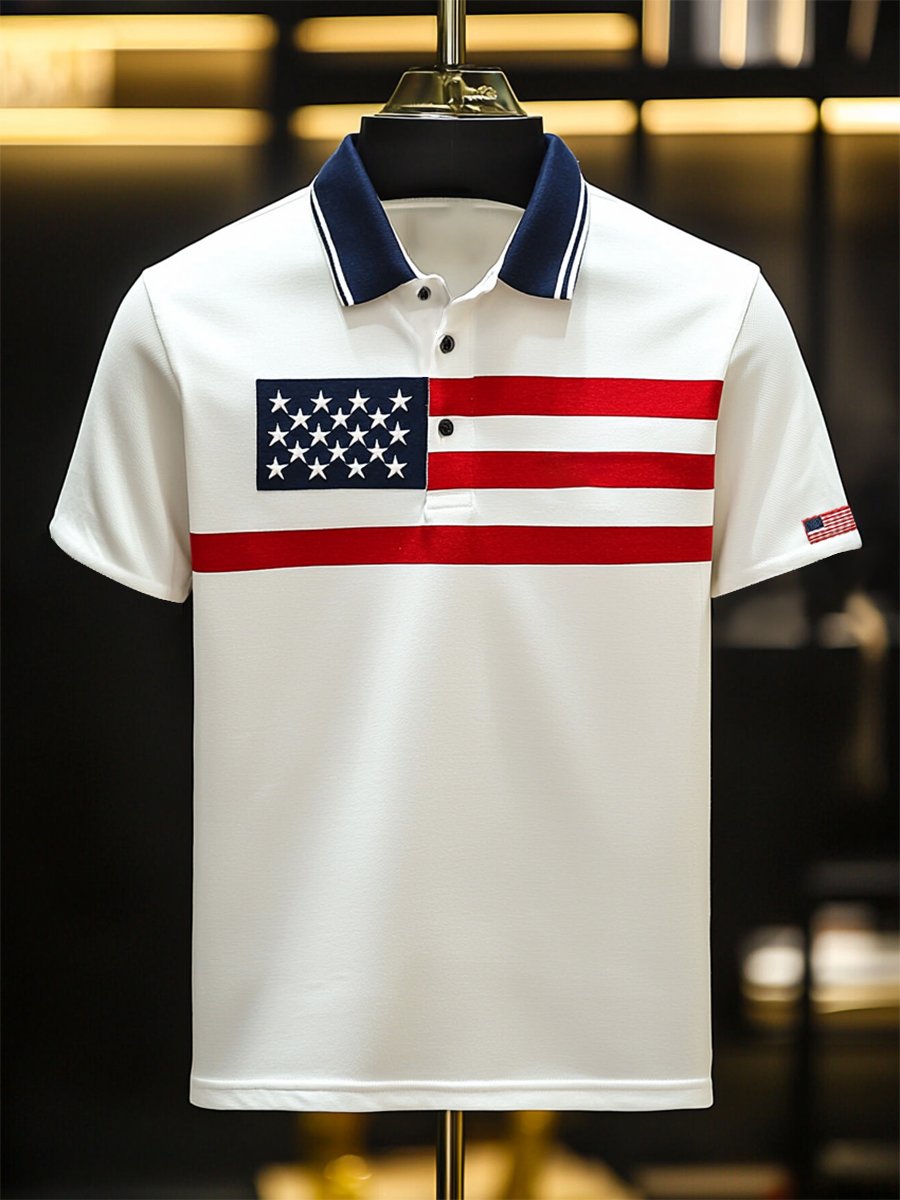 Camisa polo ejecutivo casual Independence Day Button de manga corta para hombre