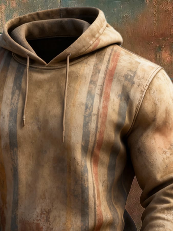 Sudadera retro desgastado en bloques de color estampado casual de manga larga para hombre