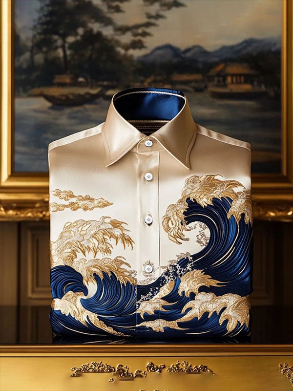 Camisa satén Luxe de manga corta Button para hombre