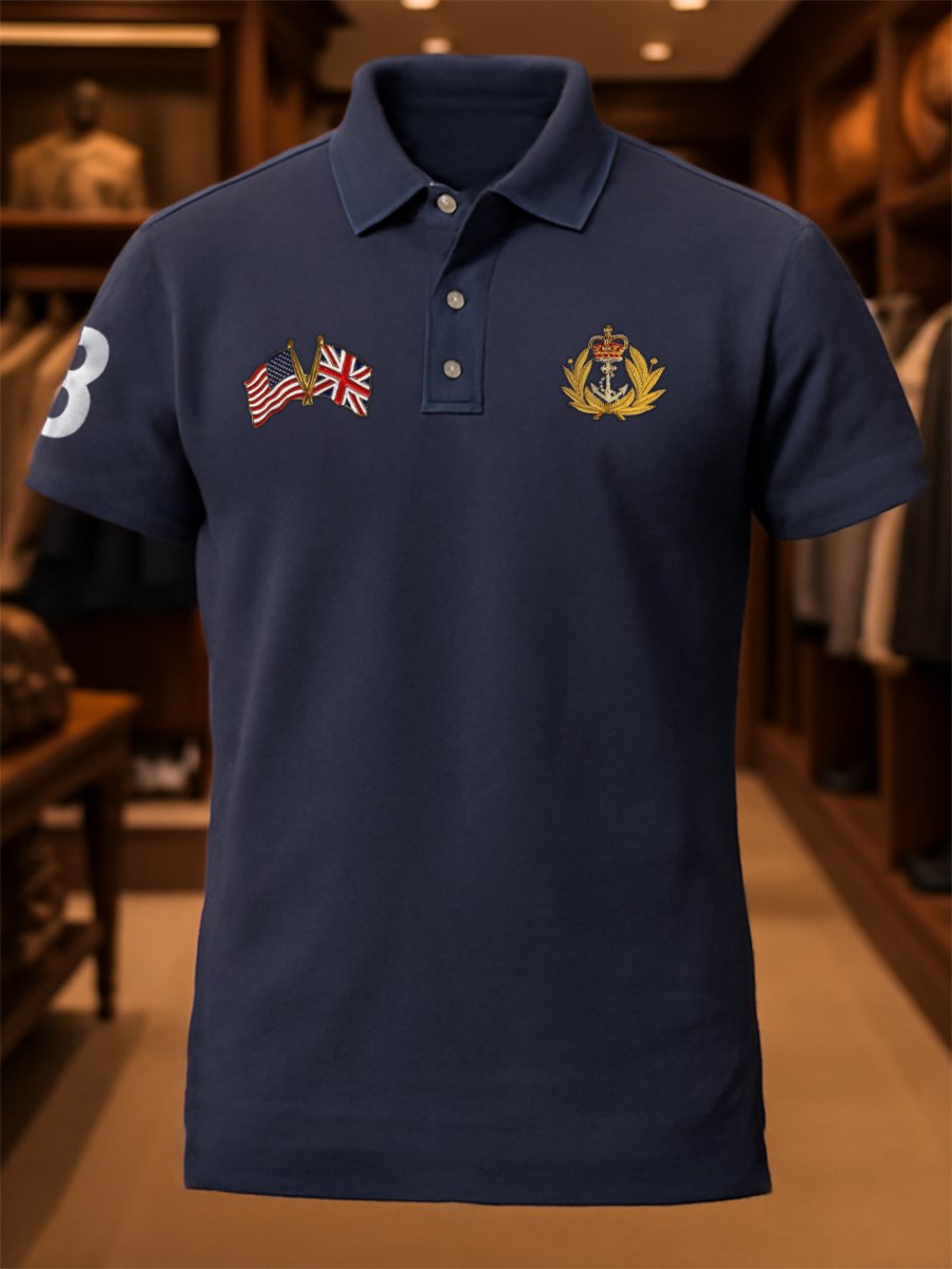 Camisa polo ejecutivo casual Union Jack Button de manga corta para hombre