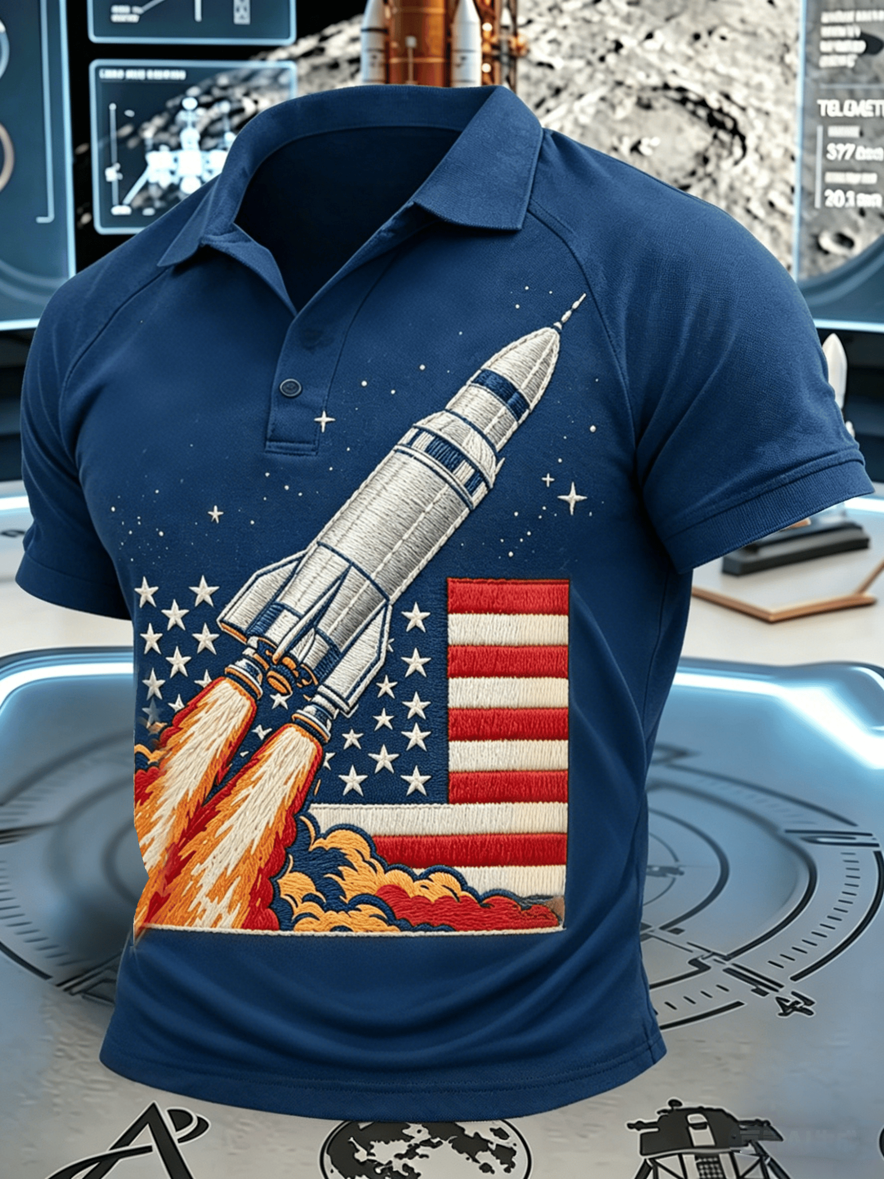 Camisa polo Artemis II Space Theme para hombre