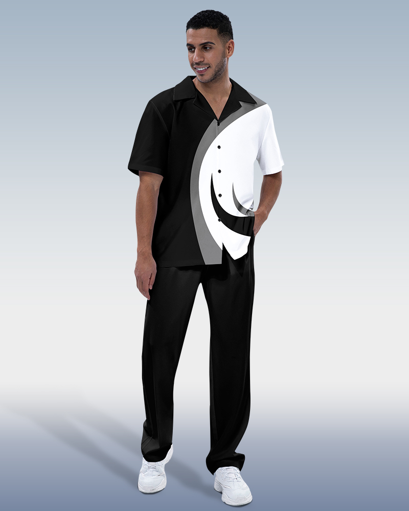 Rianmond Black & White en bloques de color de manga corta Trekking Suit para hombre