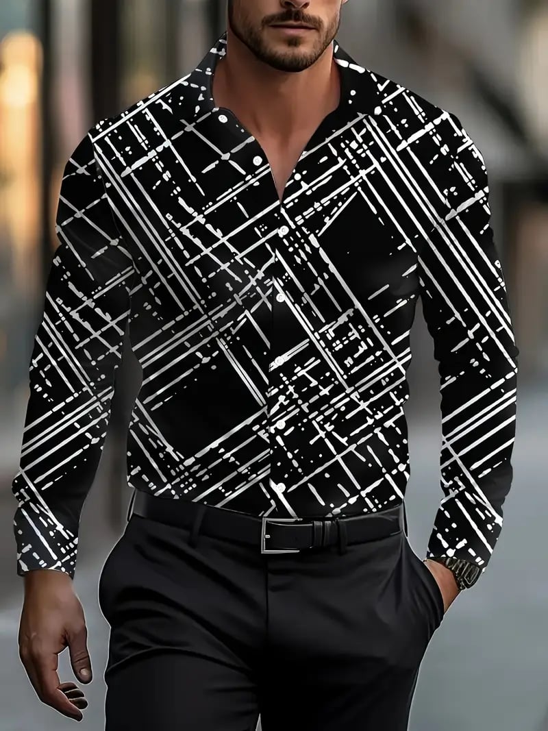 para hombre Street Style ejecutivo casual estampado de manga larga camisa