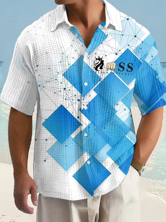 Camisa casual Contrast Color Holiday Bubble Wrinkle para hombre