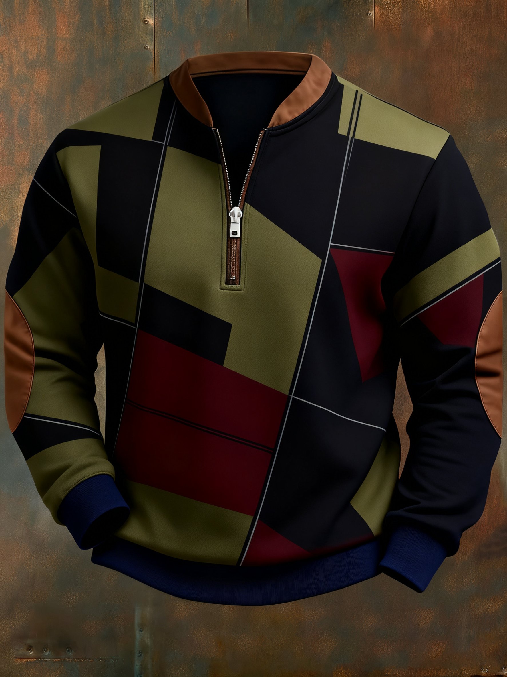 Sudadera casual geométrico en bloques de color estampado para hombre