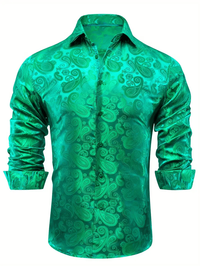 Camisa seda ejecutivo de lujo Design estampado de manga larga para hombre