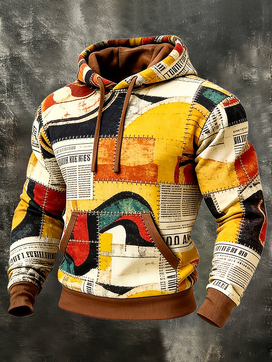 Sudadera casual geométrico Patchpara trabajo Art con gorrasucha para hombre