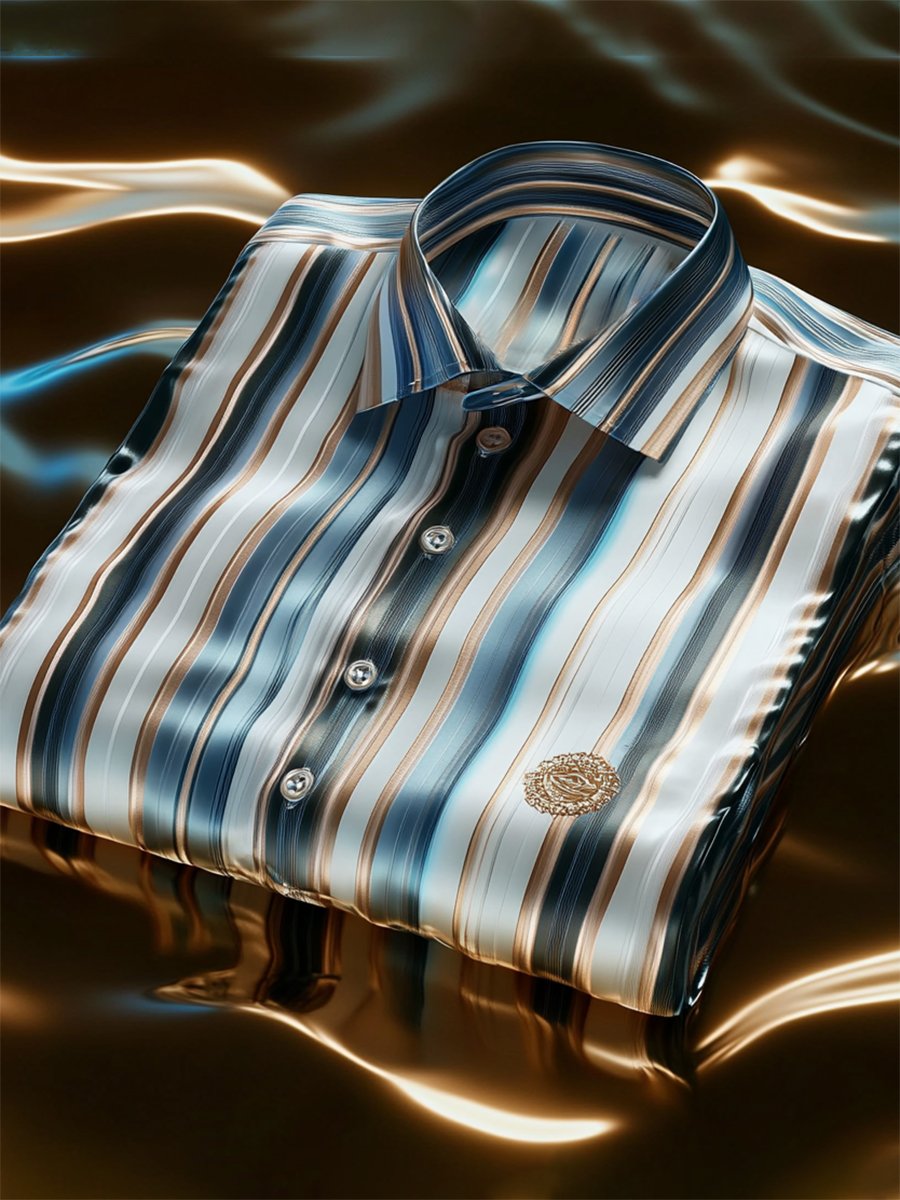 Camisa seda rayas de lujo ejecutivo de manga larga para hombre