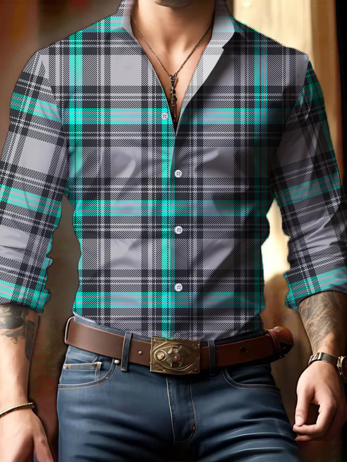 Casual ejecutivo Checkered Princamiseta para hombre