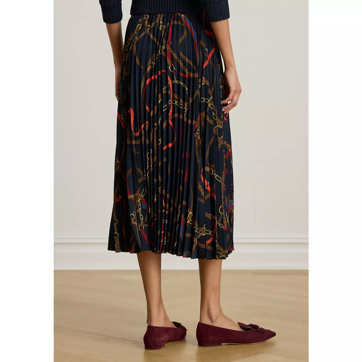 Women's Belting-Print Pleated Georgette Skirt - 2