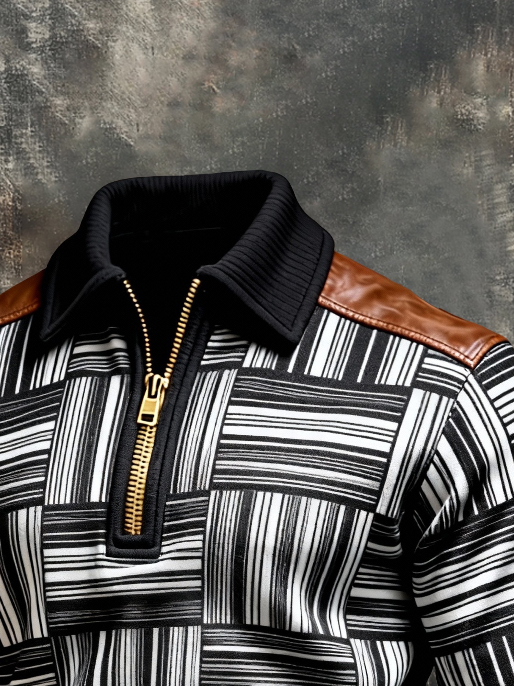 Sudadera vintage Color-Block estampado con cierre con gorrasucha para hombre