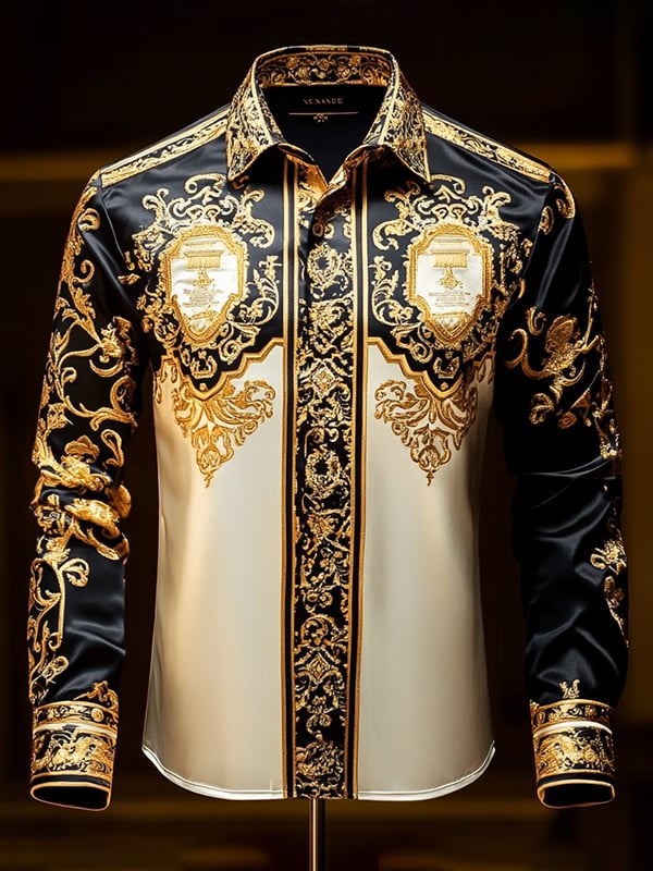 Camisa satén Luxe de manga larga con botones para hombre