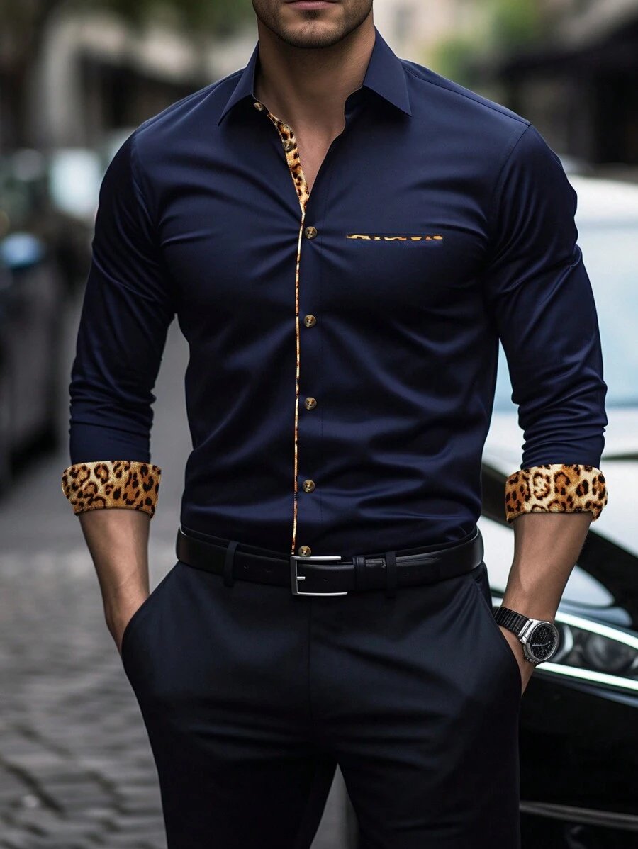 Camisa Street Style ejecutivo casual estampado de manga larga para hombre