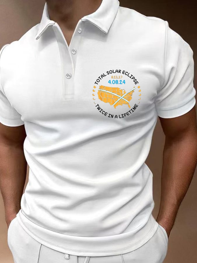 Camisa polo Twice In A Lifetime Total Solar Eclipse estampado casual para hombre