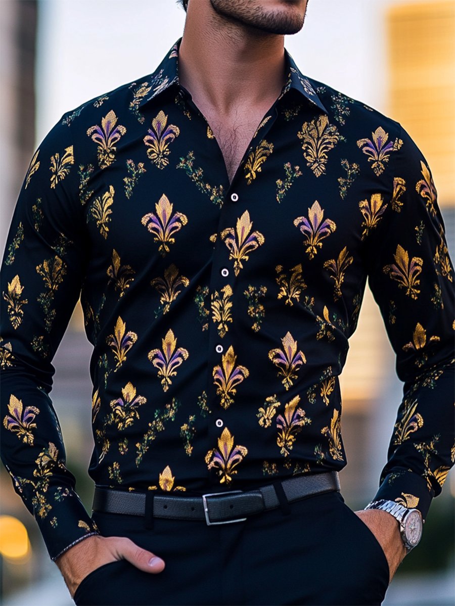 Camisa satén Luxe de manga larga con botones para hombre
