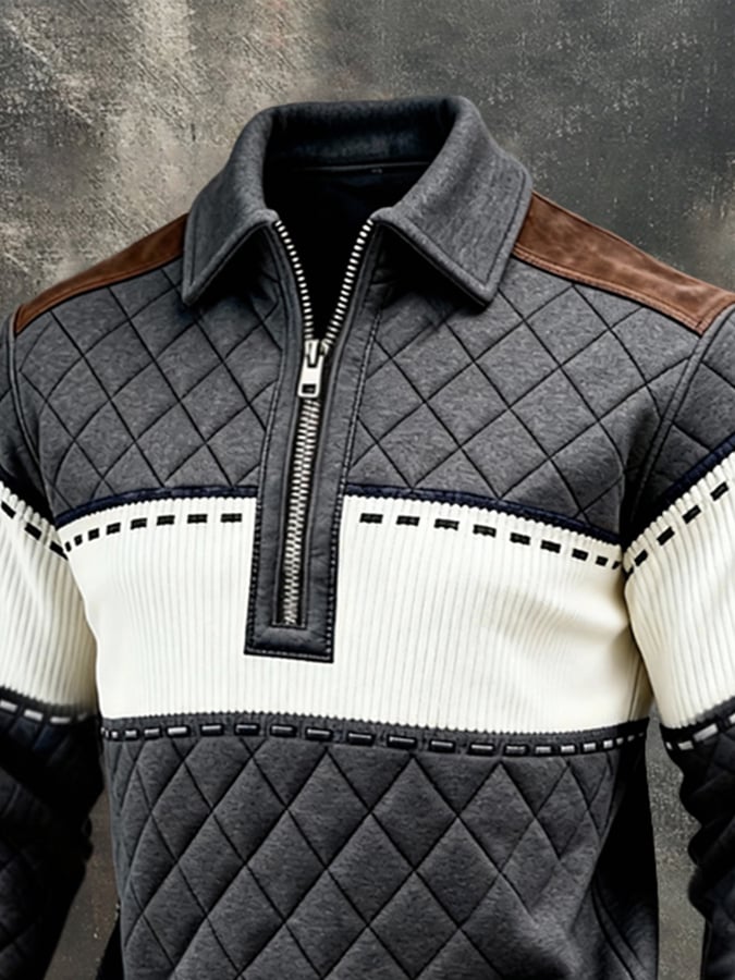 Sudadera retro en bloques de color estampado Color-Blocked con cierre para hombre