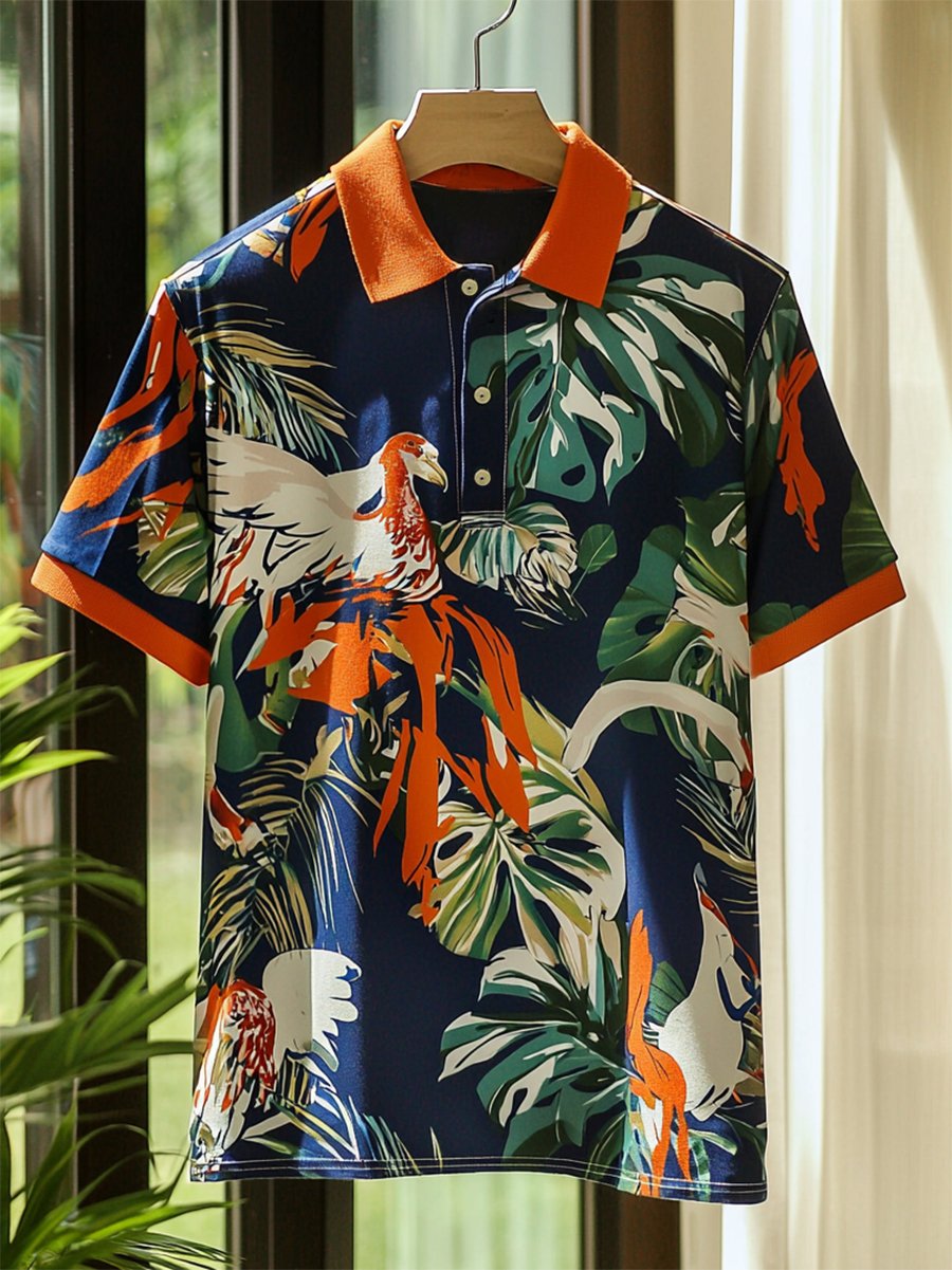 Camisa polo Resort Flora estampado Button de manga corta para hombre