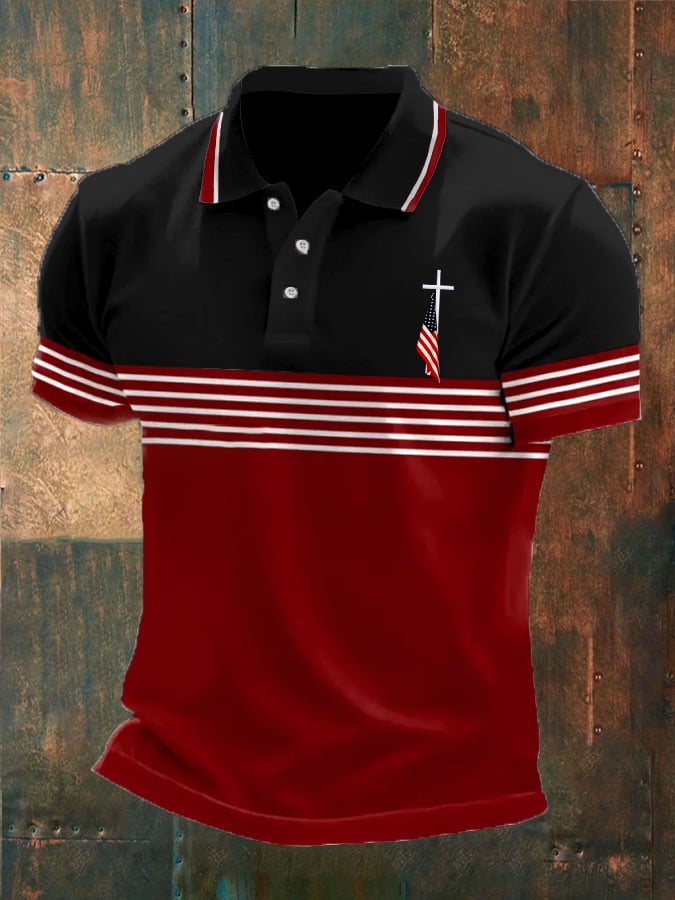 Camisa polo Flag Cross Button Design para hombre
