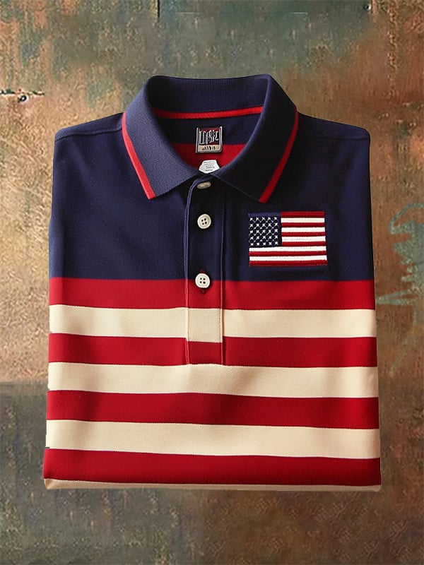Camisa polo clásico ejecutivo Flag Independence Day de manga corta para hombre