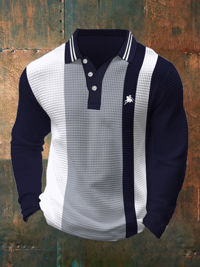 Camisa polo ejecutivo casual Waffle Fabric de manga larga para hombre