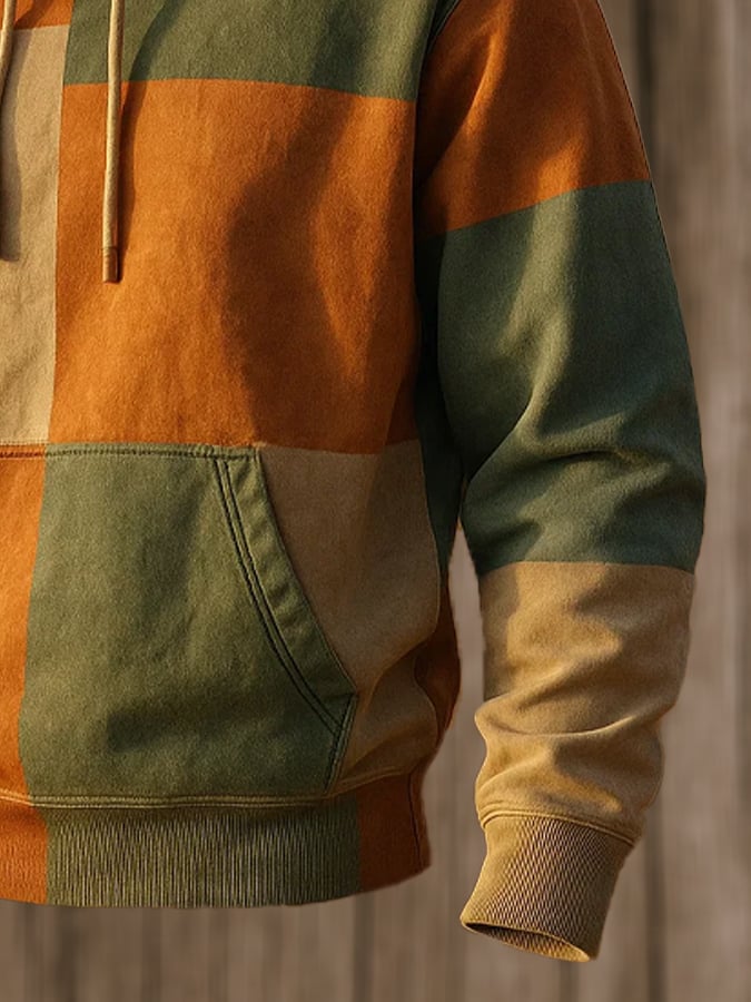 para hombre retro Distressed en bloques de color Print casual de manga larga Sweacamiseta