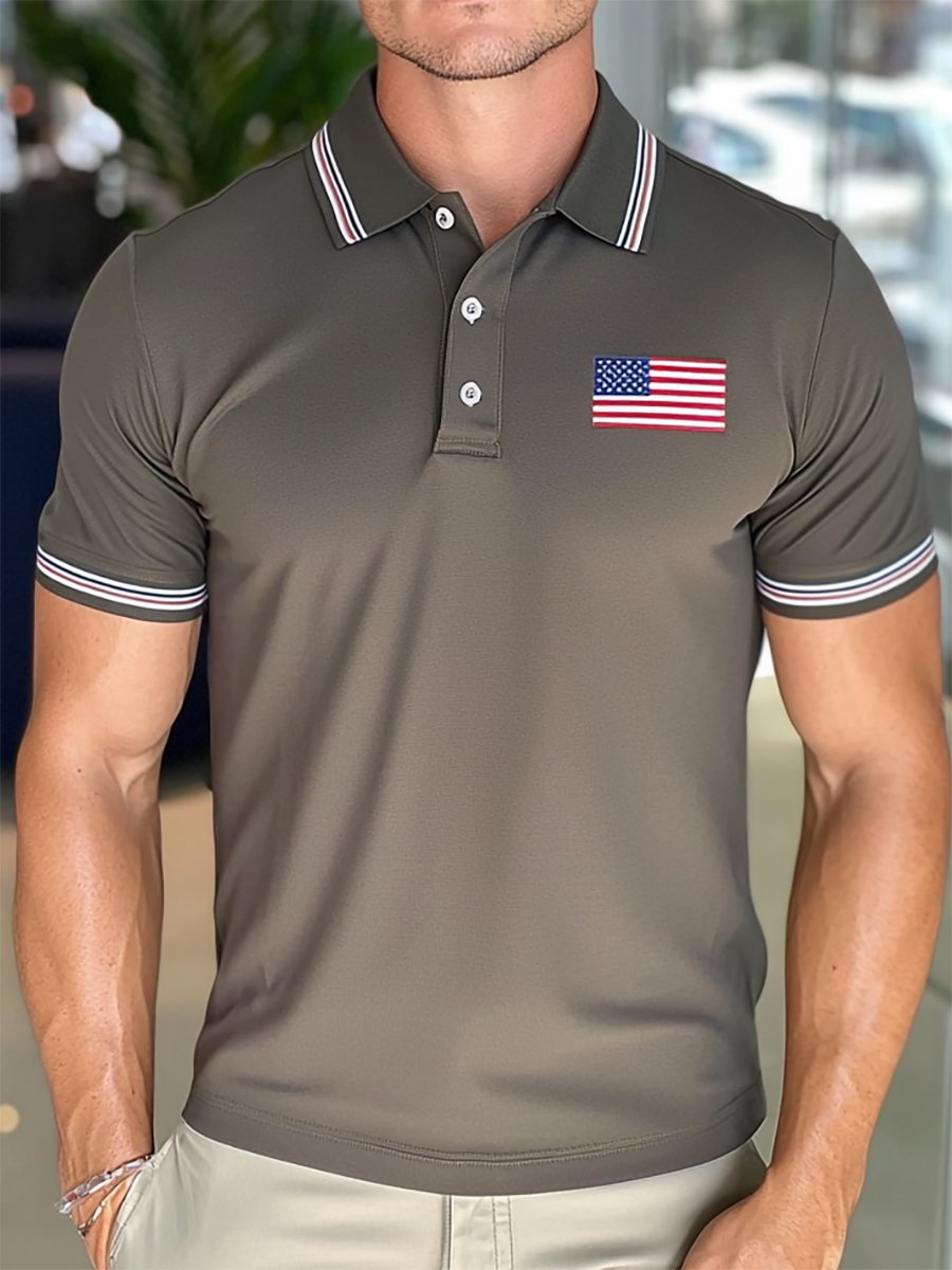 Camisa polo ejecutivo casual Independence Day Button de manga corta para hombre