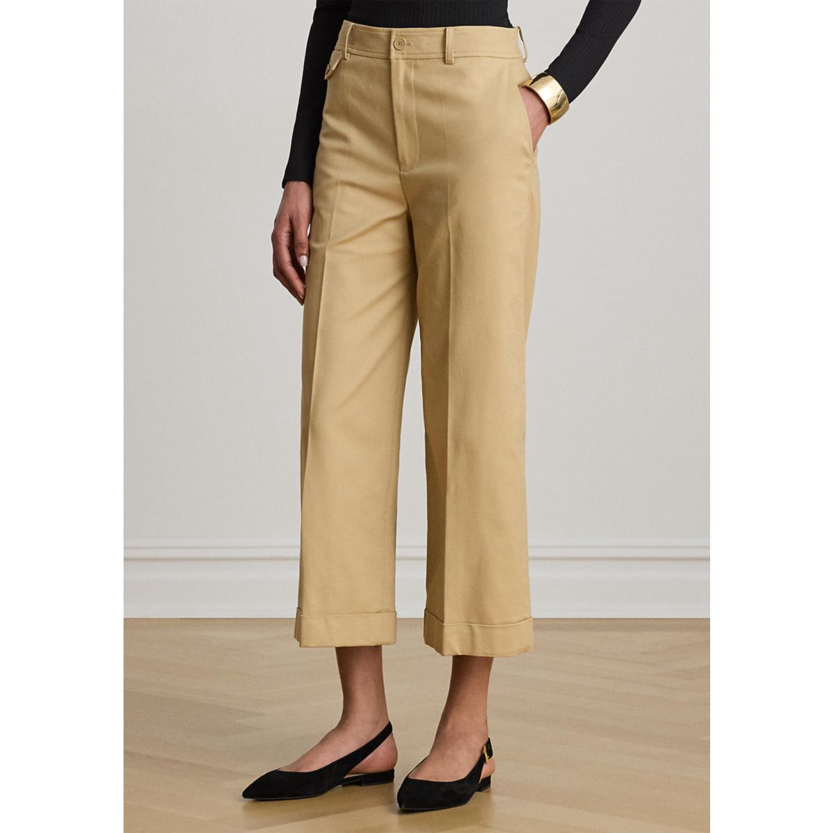 Double-Faced Stretch Cotton Cropped Pants - 6