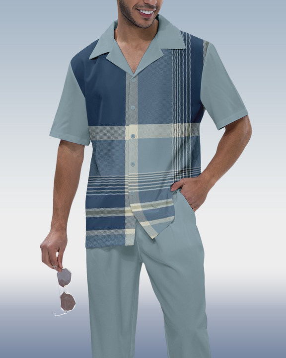 Camisa Rianmond Check estampado de manga corta Walking Set 353 para hombre