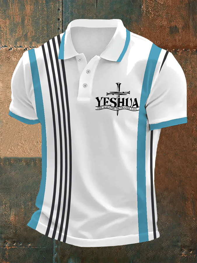 Camisa polo retro Faith casual estampado para hombre