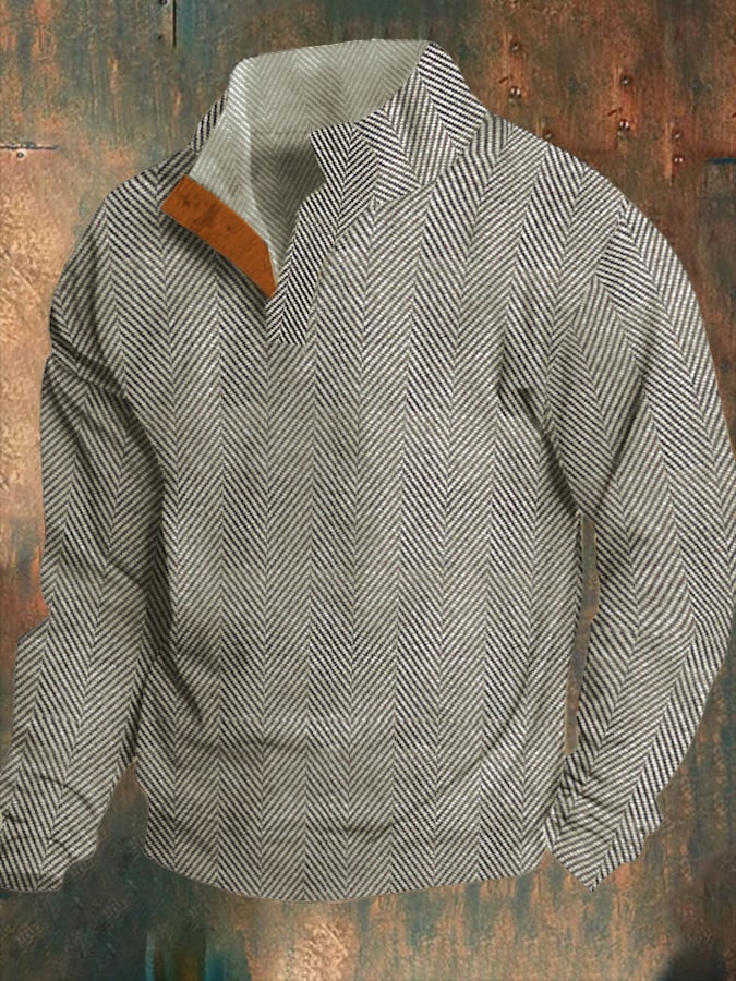 Sudadera Western vintage jacquard Herringbone Design Stand cuello Button (Non-estampado) para hombre