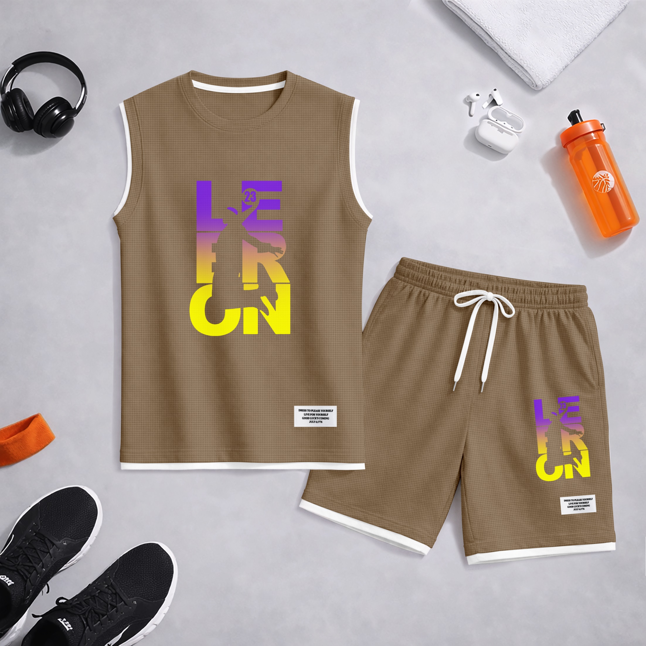 Shorts Basketball Gradient Letter Graphic estampado Summer Set Sleeveless Tank Top & Matching Outfit, Lightweight casual Streetwear Athletic Set for Everyday & Holiday para hombre