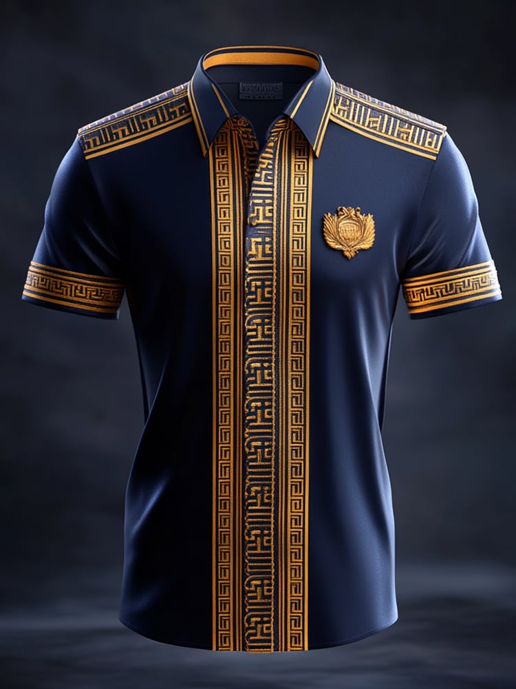Camisa satén Luxe estampado de manga corta Button para hombre