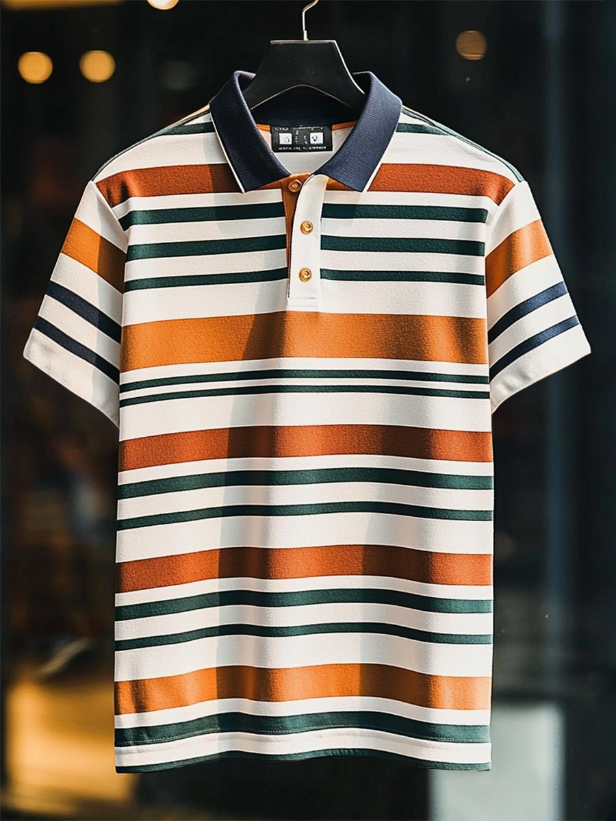 Camisa polo ejecutivo casual rayas estampado Button de manga corta para hombre