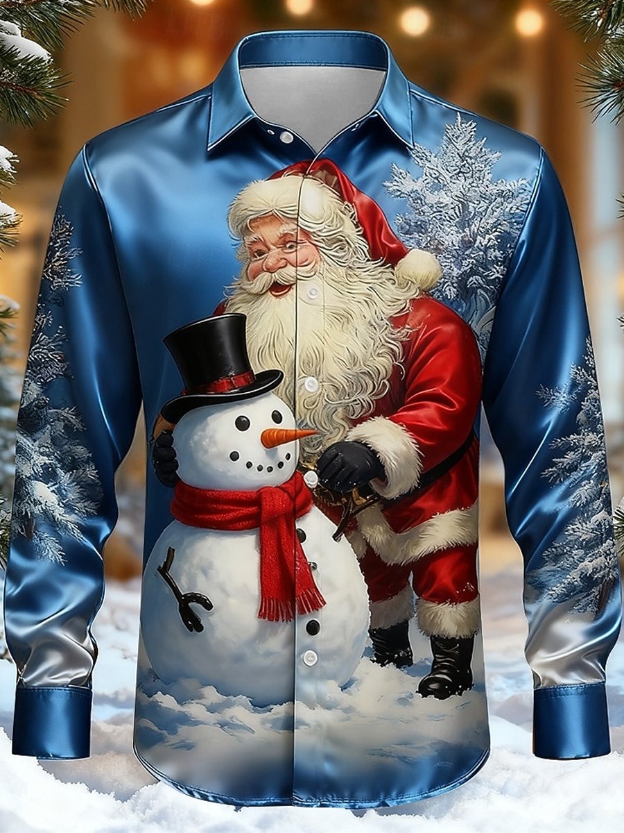 Camisa Santa Claus and Snowman Fun Christmas de manga larga para hombre