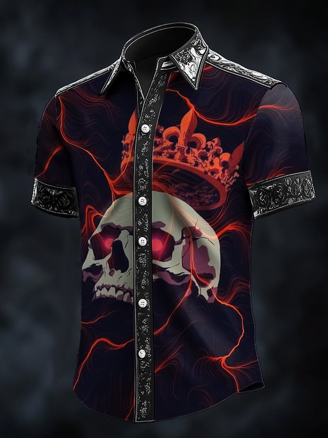 Camisa casual Dark Skull Art satén para hombre