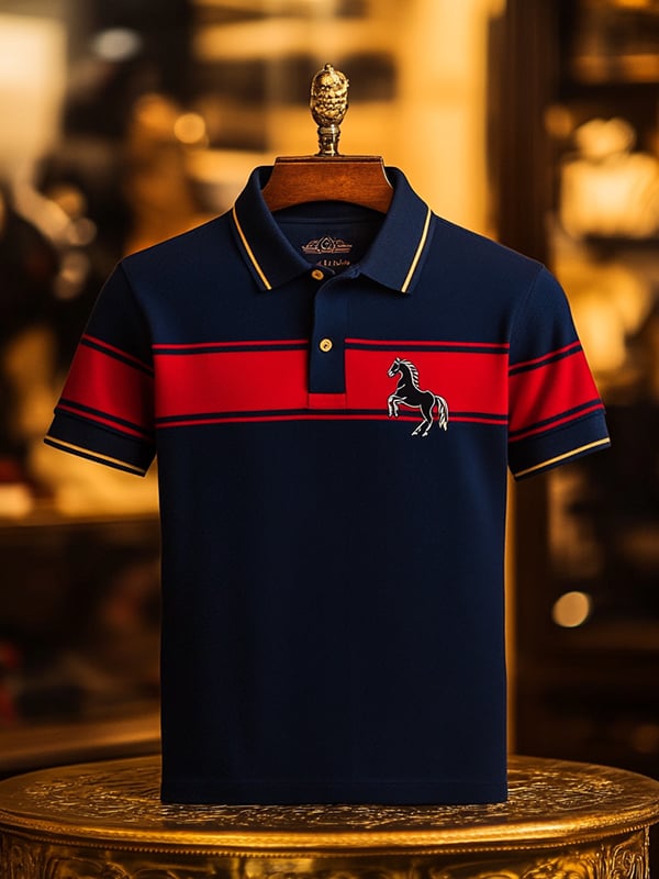 Camisa polo ejecutivo rayas Logo con botones de manga corta para hombre