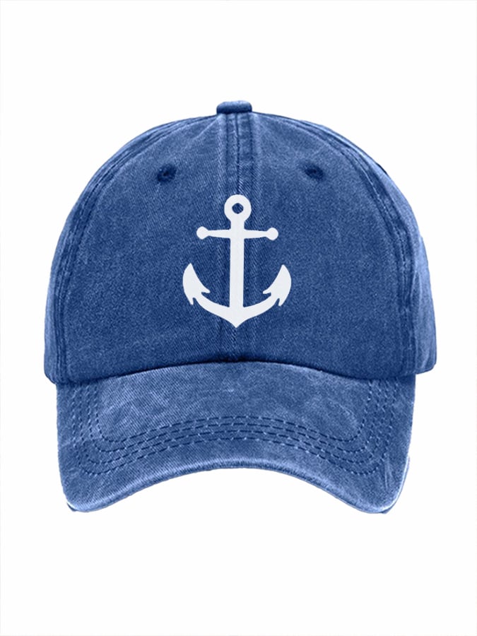 Unisex desgastado Washed de algodón "Anchor" Holiday casual estampado Hat